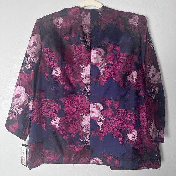 Alex Evenings Women's Blazer Size( XL/Petite) Burgundy Blue Floral Open Front - Picture 10 of 12